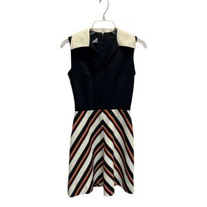 Vintage 60s Mod Mini Dress W/ Striped Skirt & Cream Collar
